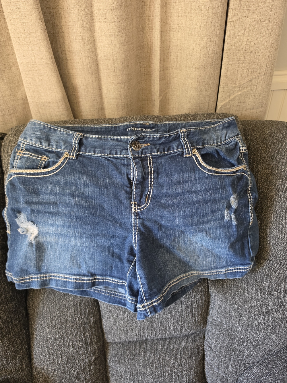 Maurices Distressed Dark Blue Denim Shorts